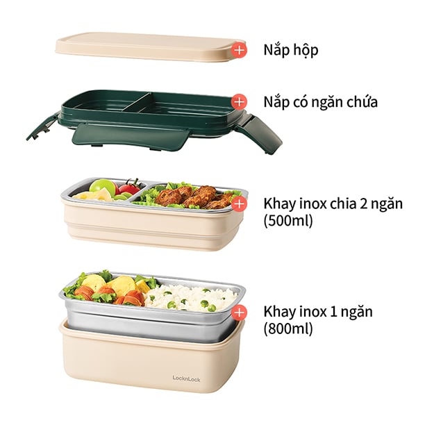 Hộp Cơm Inox 2 Tầng Chia Ngăn LocknLock 1.6L , Thép Không Gỉ - LCB500, , large image number 8
